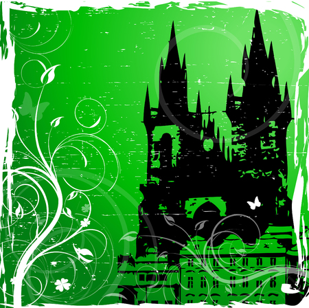 Floral background with Prague motivesのイラスト素材