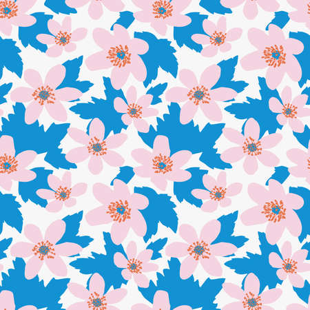 Seamless vector pattern in Scandinavian style with flowers and leaves.のイラスト素材