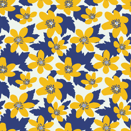 Seamless pattern in Scandinavian style with flowers and leavesのイラスト素材