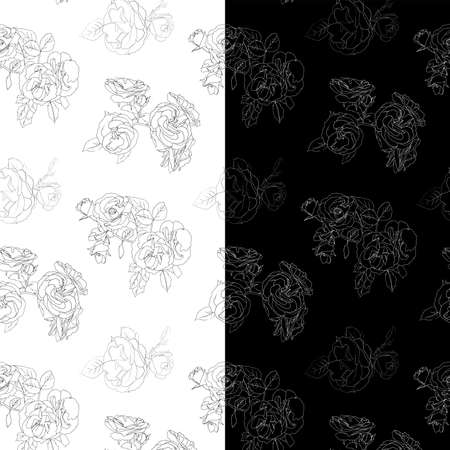 Set of seamless vector black and white flowers patternのイラスト素材