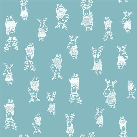 Seamless vector hand drawn background with deer in a sweater.のイラスト素材