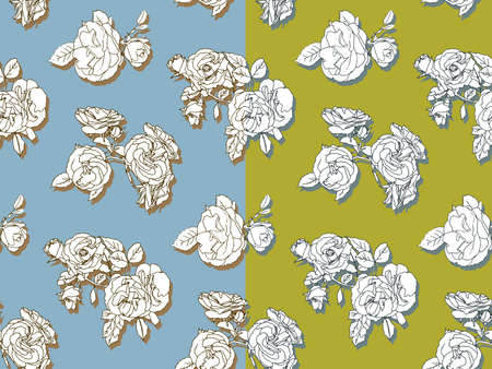 Blue and Mustard line patterns of wild roses.のイラスト素材
