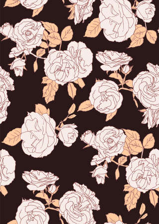Brown vector flowers seamless pattern. Contrast backgroundのイラスト素材