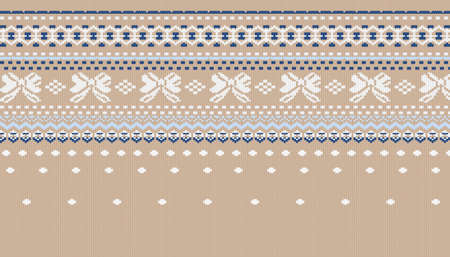 Knitted print. Christmas background with bow. Beige knitted sweater texture. Beige winter background. Illustration of a woolen pullover.の写真素材