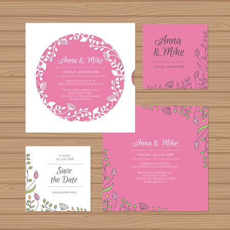Wedding invitation or greeting card with flower wreath. Cut laser square envelope template. Wedding invitation envelope for laser cutting. Vector illustration.のイラスト素材