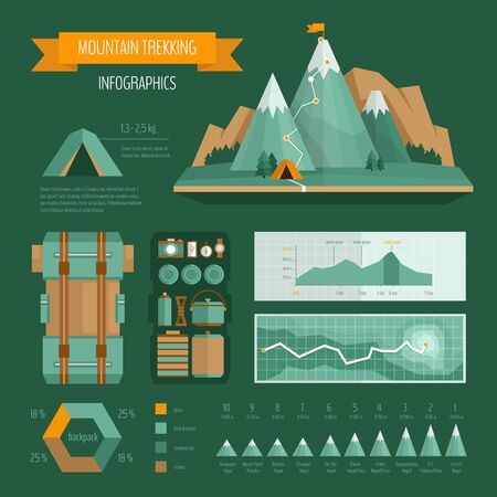 Trekking, climbing and hiking infographics.のイラスト素材