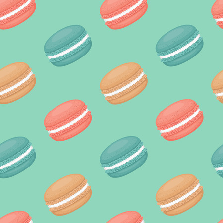 Seamless pattern with macaroons. Colorful macarons cake. Flat style, vector illustration.のイラスト素材