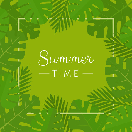 Palm leaves background. Aloha print. Palm tree tropical pattern. Flat style, vector illustration.のイラスト素材