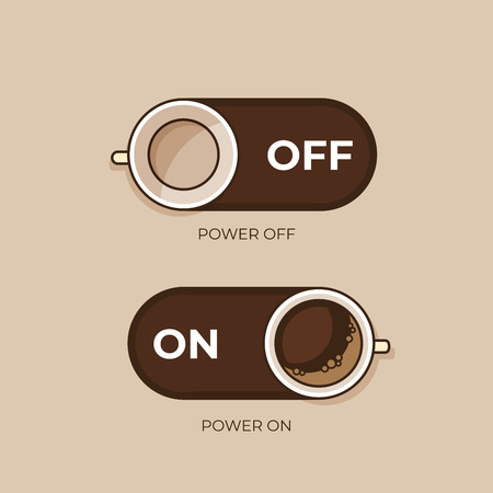Coffee concept. Coffee and on off switch. Flat style, vector illustration.のイラスト素材