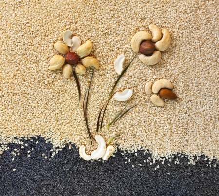 Creative composition from different nutsの写真素材