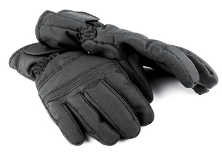 Ski black gloves isolated on white backgroundの写真素材