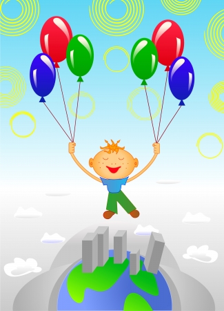 Balloon flight around the worldのイラスト素材