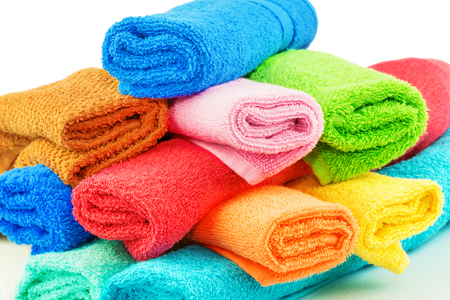 Macro view of colorful towelsの写真素材