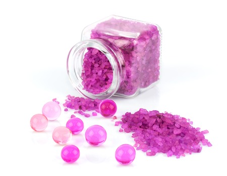 Sea salt in glass bottleの写真素材