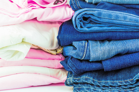 Pile of fitness clothes, backgroundの写真素材