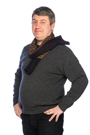 Man wearing a scarf isolated on white backgroundの写真素材