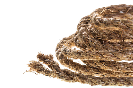 Macro view of rolled rope isolated on white backgroundの写真素材