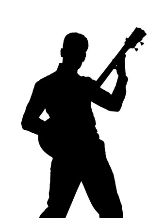 Person playing guitar isolated on white backgroundの写真素材