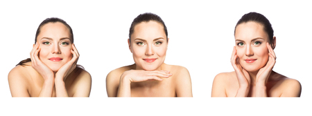 Portrait, beautiful woman isolated on white background, spa, setの写真素材