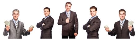 Lucky man with money, set isolated on white backgroundの写真素材
