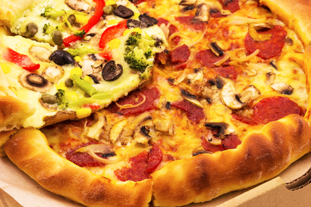 Macro view of delicious tasty pizzaの写真素材