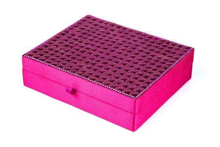 Bright simple magenta box for make-up, jewelry, decorations isolated on white backgroundの写真素材