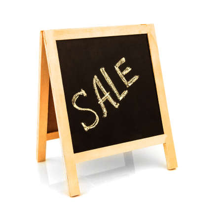 Coronavirus concept with text sale with chalk, announcement on black wooden board, blackboard, chalkboard, frame. Isolated on white background.の写真素材