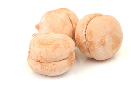 Group of homemade natural tasty pink apple three marshmallows. Isolated on white background.の写真素材