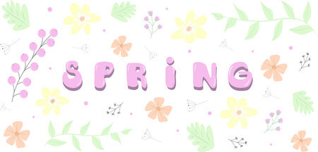 Spring is coming, a beautiful spring concept map. Hand-drawn inscription among beautiful flowers and...