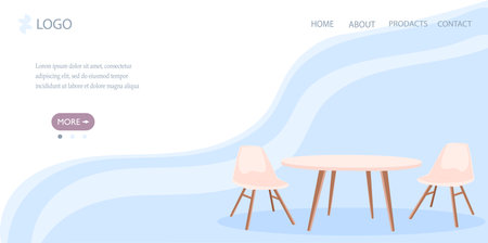 Template for the website of an online store or a website about the interior and home. Table and chairs for the living room, kitchen in the apartment. Concept of production of furniture for the houseのイラスト素材