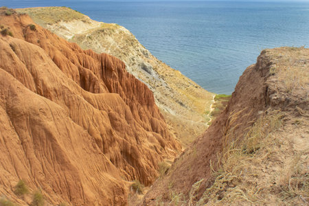 beautiful mountain scenery. Alexandrovsky graben, Russia. A fault, a failure of a hill with a relief...