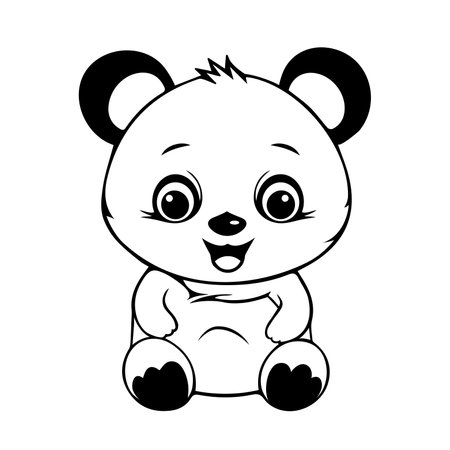 Coloring book for kids, baby panda bear isolated on white background, Pretty face, cartoon style. Black and white outline vector illustration. Template, print for nursery, children poster designのイラスト素材