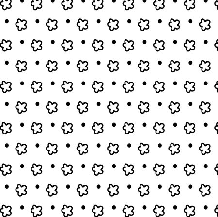Seamless pattern with small flowers and dots. Simple abstract black and white background. Modern minimal monochrome texture. Vector flat design for textiles, fabrics, covers, wrapping paper, wallpaperのイラスト素材