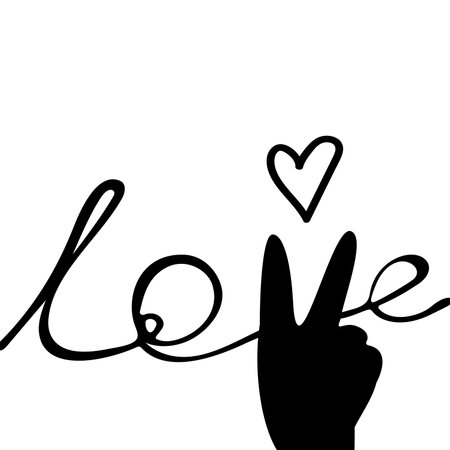 A simple inscription for Valentine's Day - LOVE. Vector lettering. A template for greeting cards. A hand-drawn holiday label in black and white. Cute expressions for the holiday.のイラスト素材