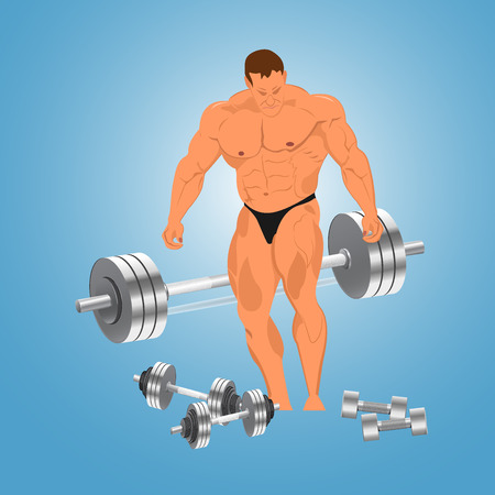 bodybuilder with weights, vector illustrationのイラスト素材