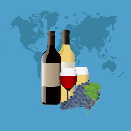 Red white Wine Bottle with Glassのイラスト素材