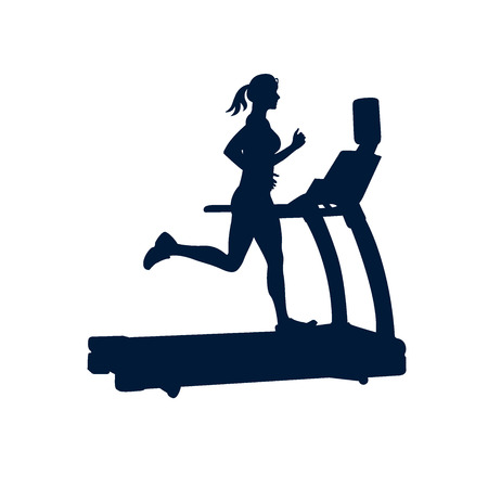 woman doing exercises on treadmill, on white background,のイラスト素材