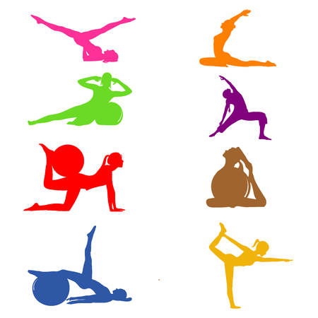 set of fitness Pilates icons, vector illustrationのイラスト素材
