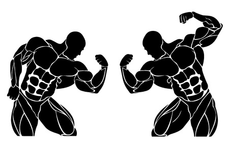 Bodybuilding and powerlifting concept, icon, vector illustrationのイラスト素材
