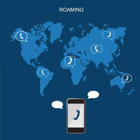 Mobile phone international roaming, flat vector illustrationのイラスト素材