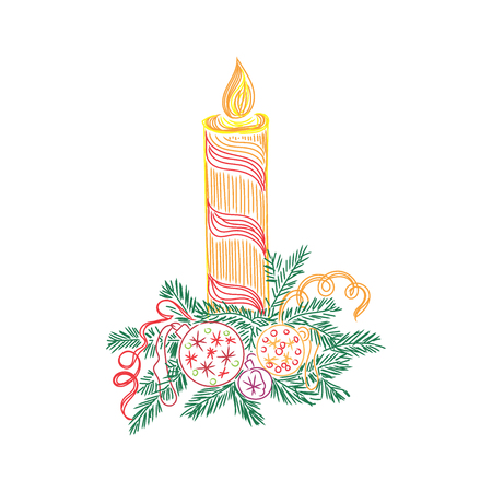 Christmas candle, sketch, doodle, vector illustrationのイラスト素材