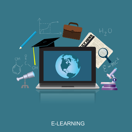 e learning concept, education, science, flat vector illustrationのイラスト素材