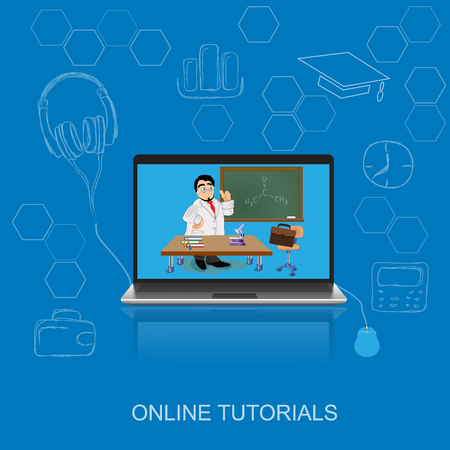 online tutorials, education, science, flat vector illustration, apps, banner, sketchのイラスト素材