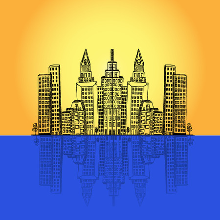 commercial, building, city, skyline,vector illustration in flat design for web sites, Infographic designのイラスト素材