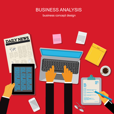 Business analysis concept, template, banner, vector illustration in flat design for web sites, Infographic designのイラスト素材
