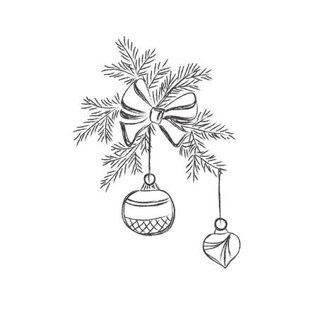 Christmas, ball, pine, decoration, New Year, vector, sketchのイラスト素材