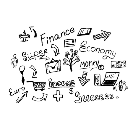Business concept in sketch style isolated on white background, vector, illustrationのイラスト素材