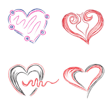 hearts, set, hand, drawn, sketch, vector, illustrationのイラスト素材