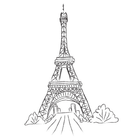 Eiffel, tower, Paris, France, sketch, white background, vectorのイラスト素材