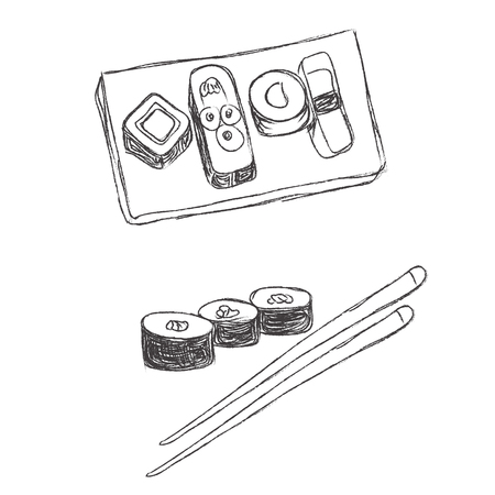 vector illustration of sketch of sushi with sticksのイラスト素材
